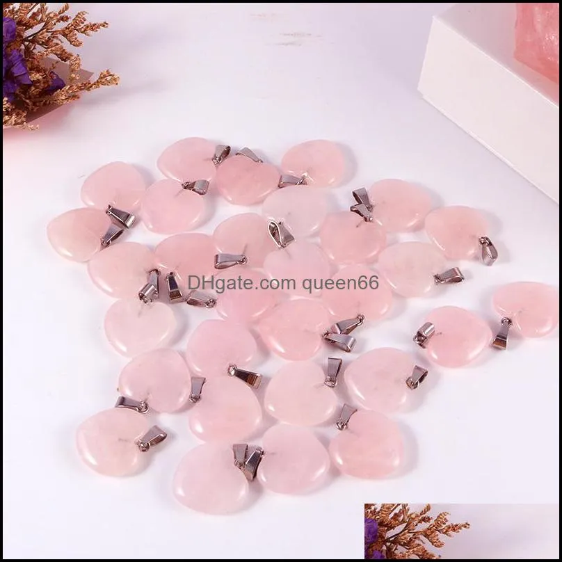20mm heart rose quartz crystal stone pendant natural pink crystals bead pendants for jewelry making