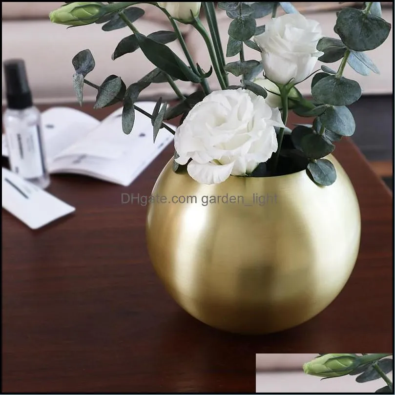 stainless steel vase mental round flower pot golden black planter succulent green plant bonsai pot polished flowerpot