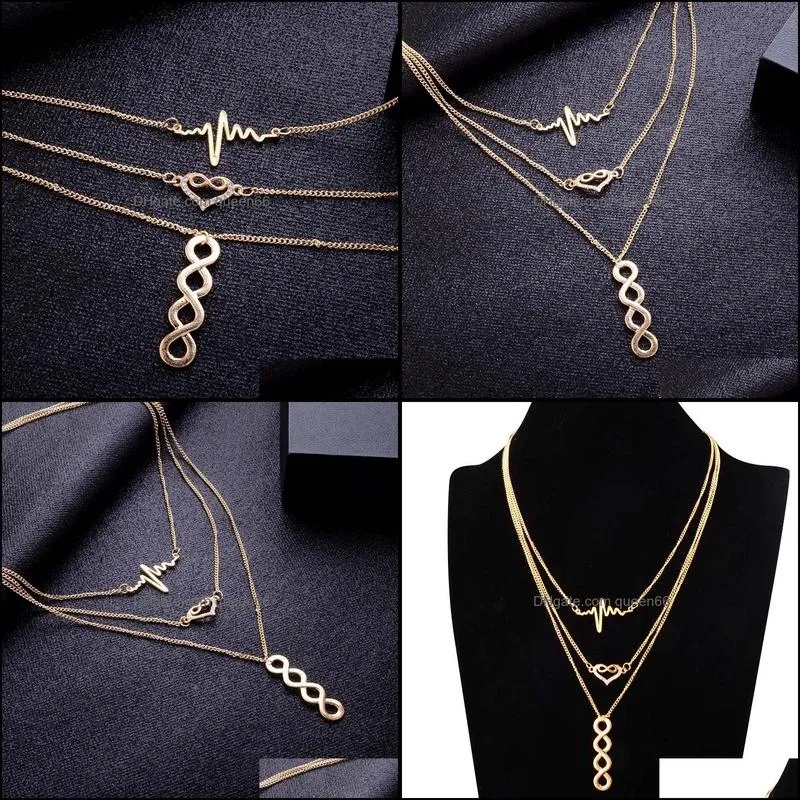 multilayer necklace electrocardiogram collar lucky 8 tassel chain necklace