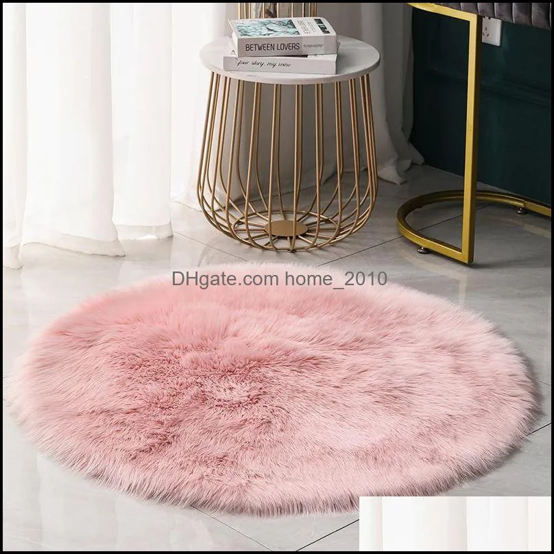 round soft faux sheepskin fur carpets for bedroom living room floor shaggy silky plush carpet white bedside mats diameter 7080cm