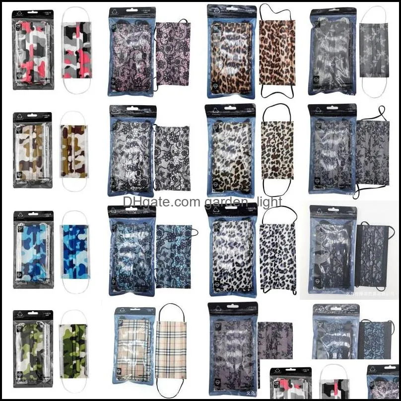 17.5x9.5cm adult designer face mask 10pcs/pack disposable masks fashion earloops protective mask 3 layers camouflage 50 models