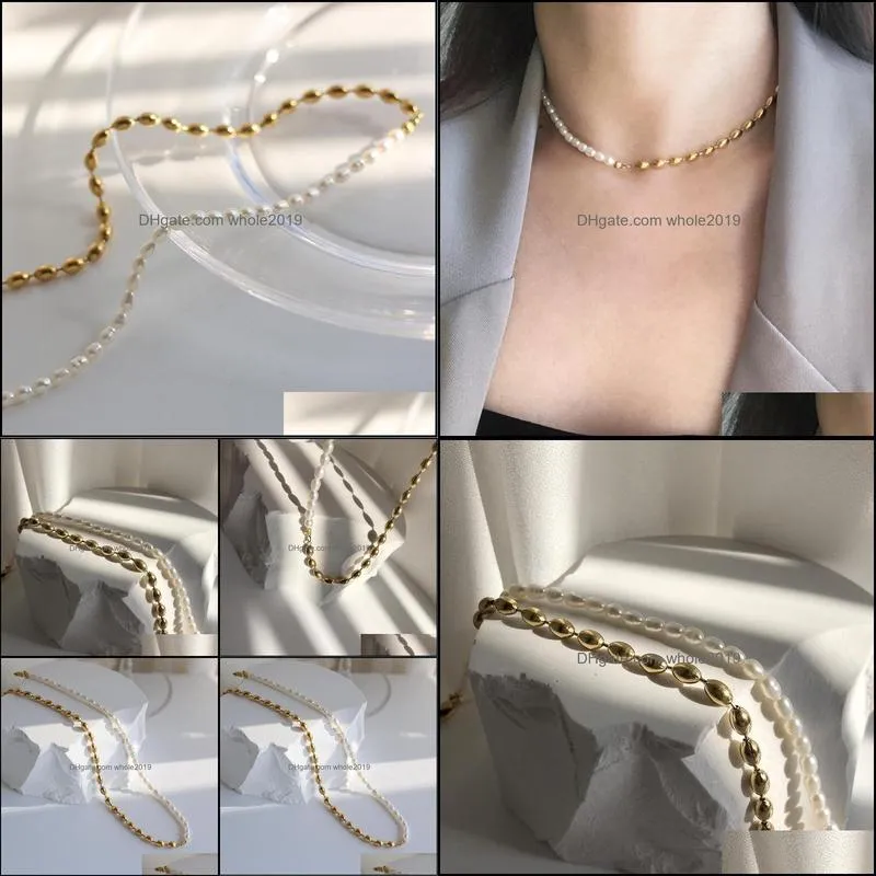 chokers 18k gold plated titanium steel freshwater pearl beads choker necklace fashion vintage baroque women female birthday gift