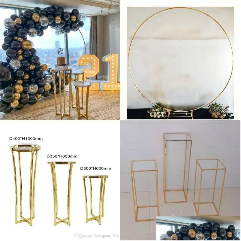 party decoration 4pcs luxury wedding backdrop table dessert decor large circle background shiny arch cake stand flower plinth balloon