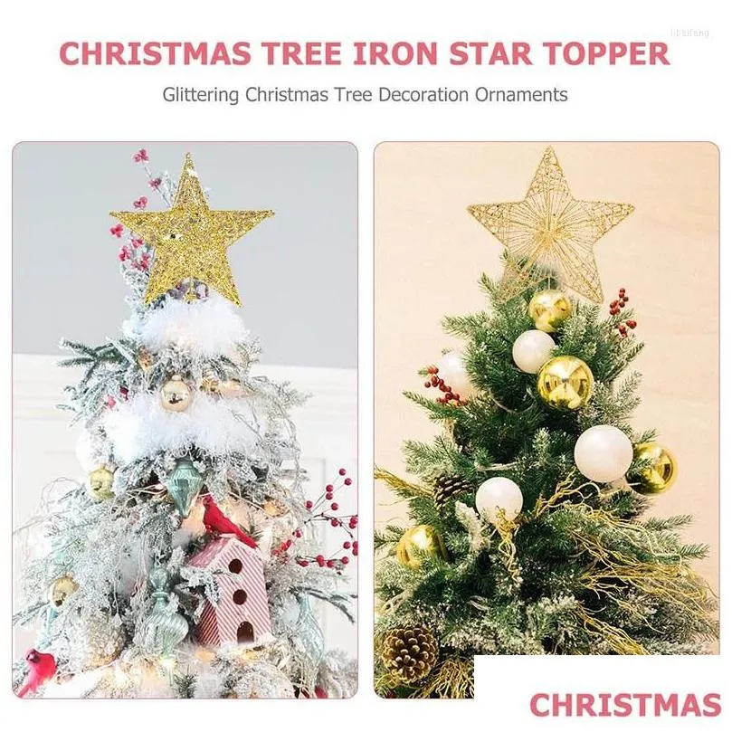 christmas decorations goud glitter kerstboom top ijzer ster kerst decoraties voor huis xmas boom ornamenten navidad nieuwjaar 2023