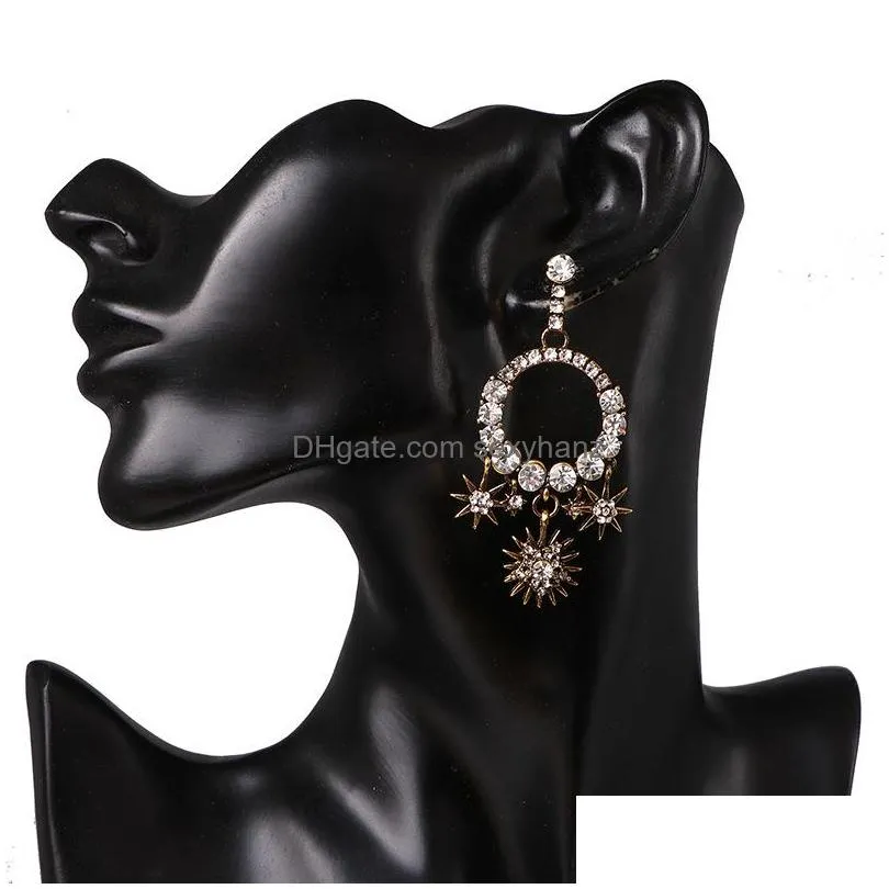 fashion jewelry retro baroque earrings diamond rhinstone star dangle stud earrings