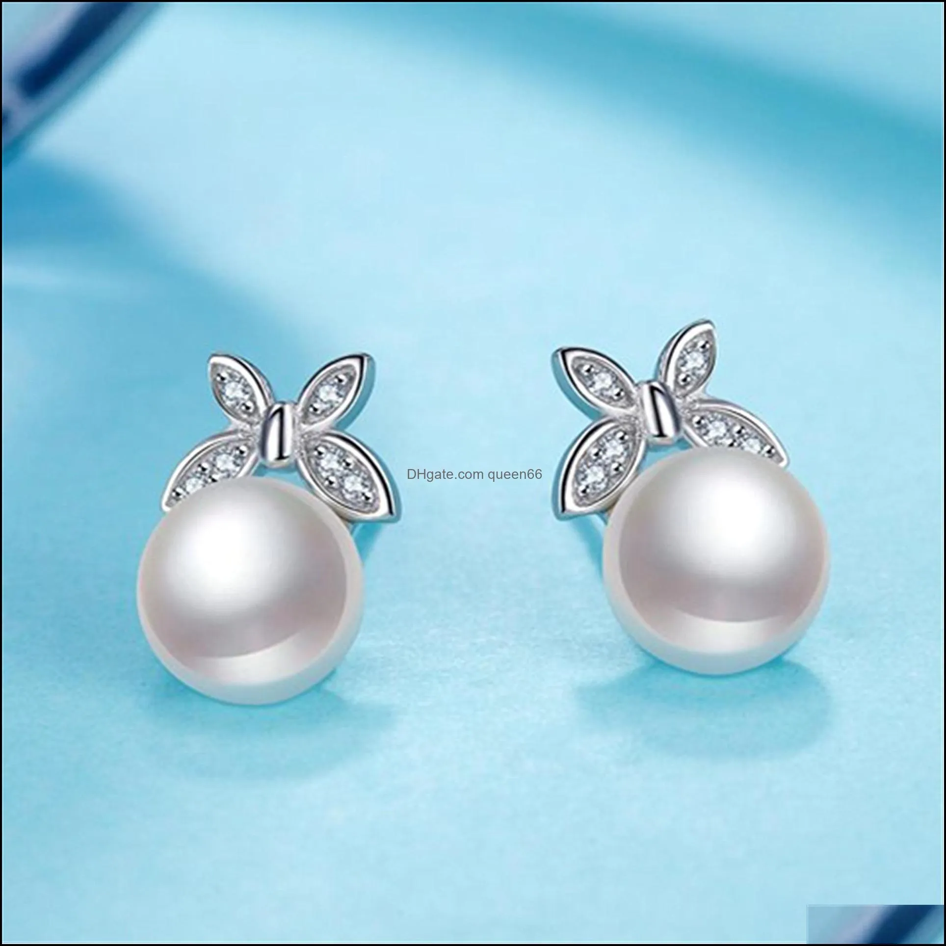 pearl earring exquisite flowers temperament simple white zircon earrings female jewelry wedding stud earrings