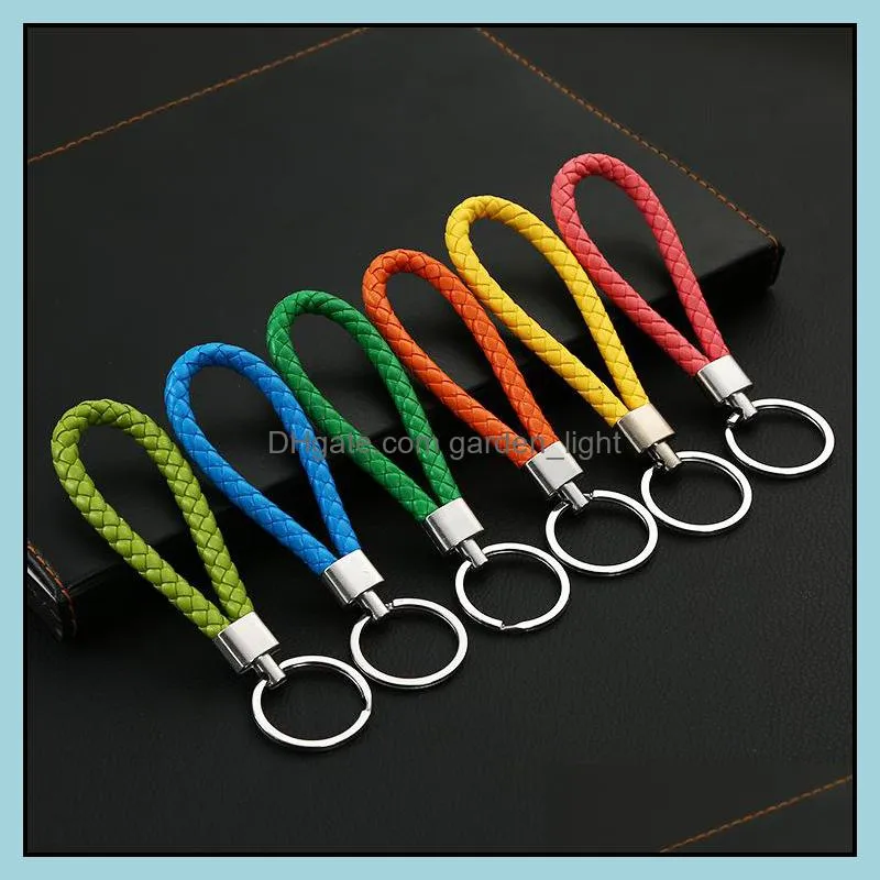 multi colors pu leather braided rope key chain handbag pendant key chain holder car keyrings men women woven metal keychain dh01011