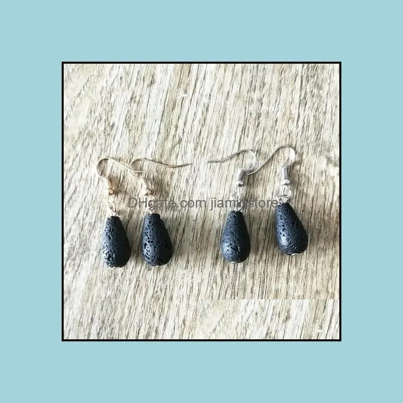 4styles water drop heart black lava stone earrings necklace diy aromatherapy  oil diffuser dangle earings jewelry women