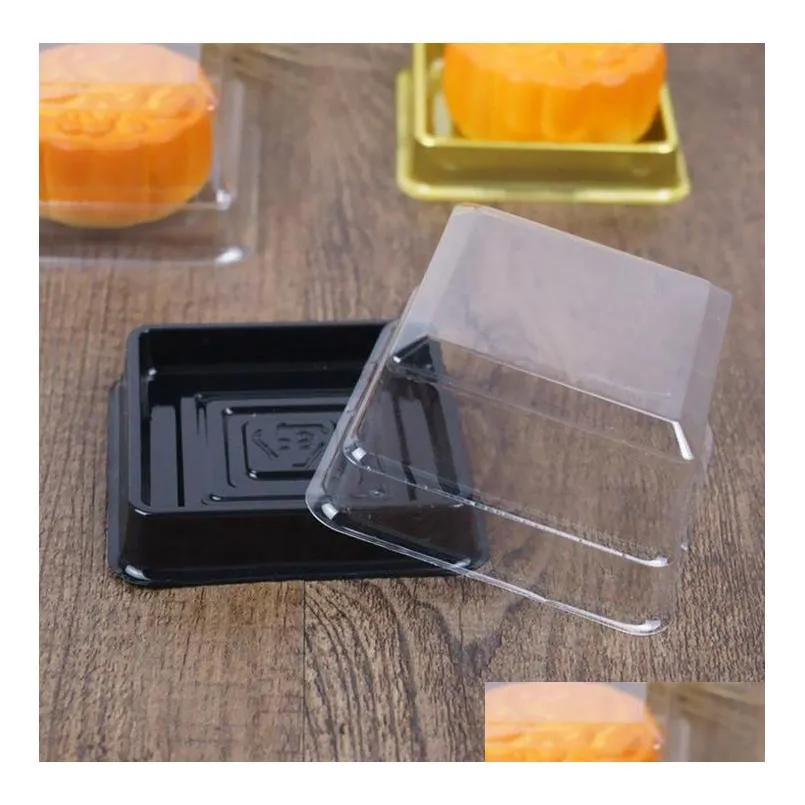 1000pcs wholesale shipping 50g moon cake trays moon cake packaging boxes gold plastic bottom transparent cover