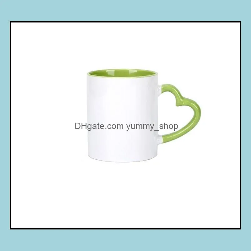 sublimation 11oz ceramic mug with heart handle 320ml white ceramic cups with colorful inner coating water bottle by sea rrb13001