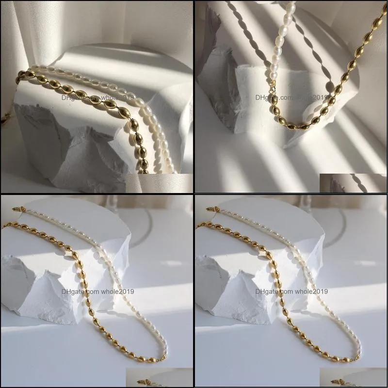 chokers 18k gold plated titanium steel freshwater pearl beads choker necklace fashion vintage baroque women female birthday gift