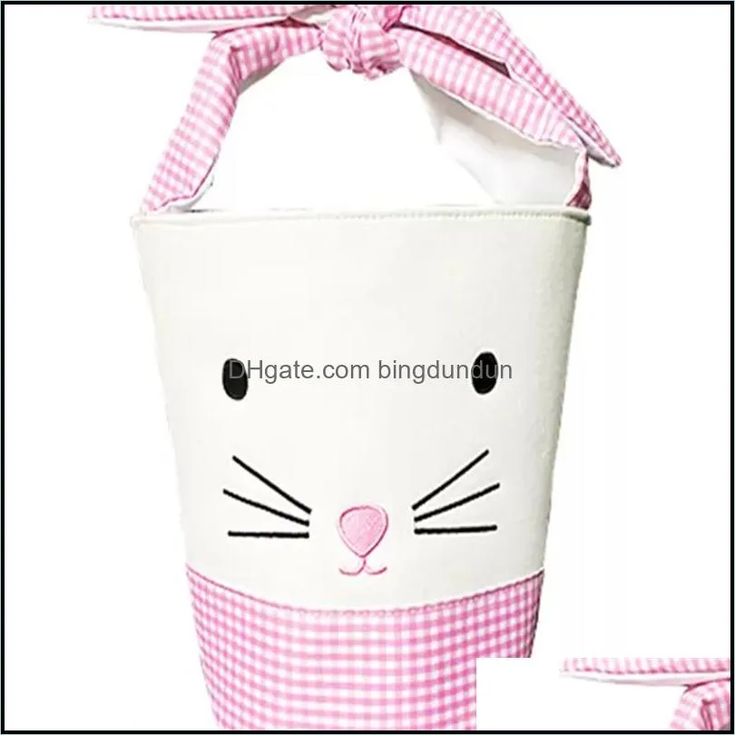 easter bunny bags barrel bucket basket plaidwork cartoon rabbit ear bowknot canvas tote bag new year gifts egg candies handbag