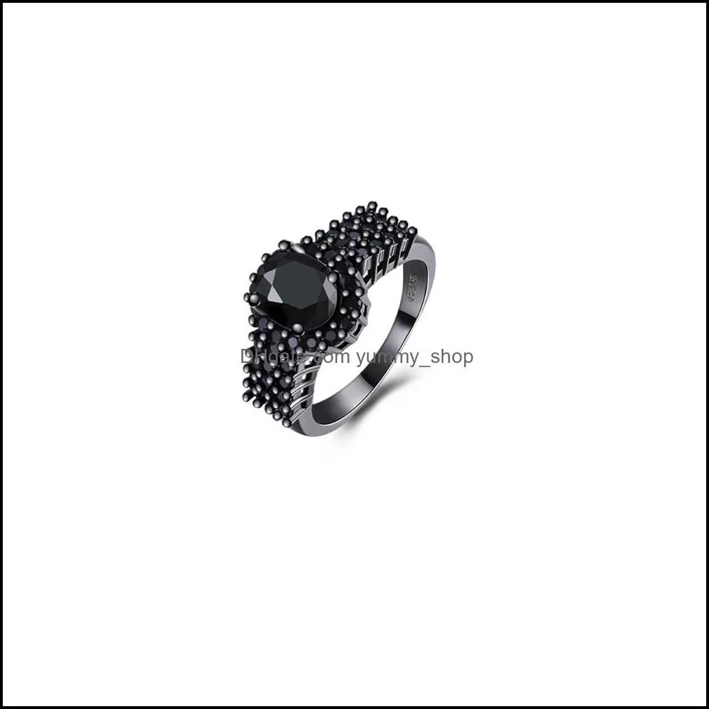 fashion woman rings black color red/purple/green/black zircon finger rings female red oval shaped cz ring for women