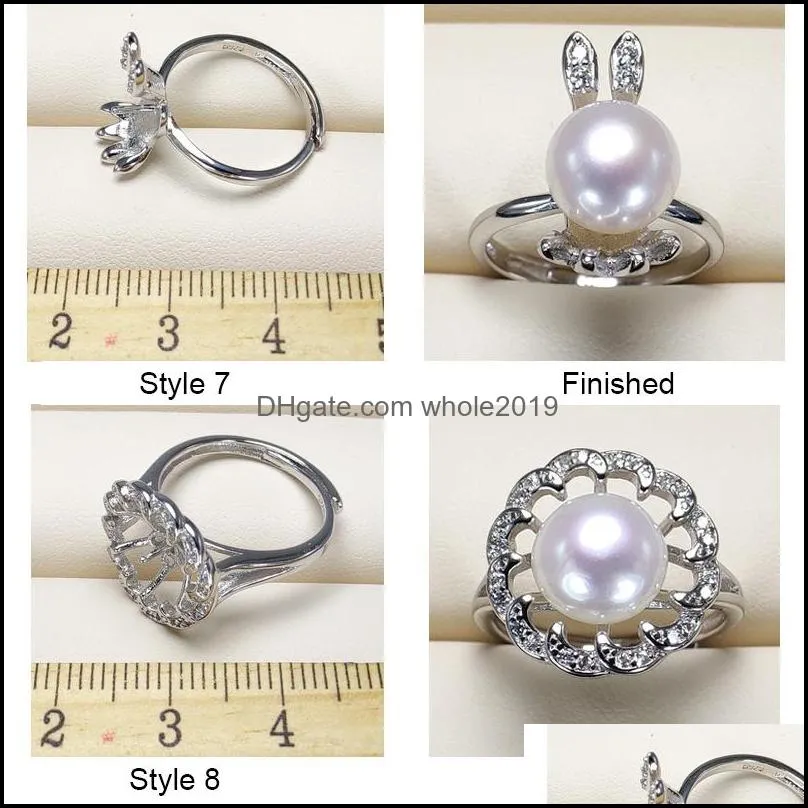 wholesale jewelry diy pearl rings 925 silver rings settings zircon ring for women girl ring fine jewelry adjustable size diy gift
