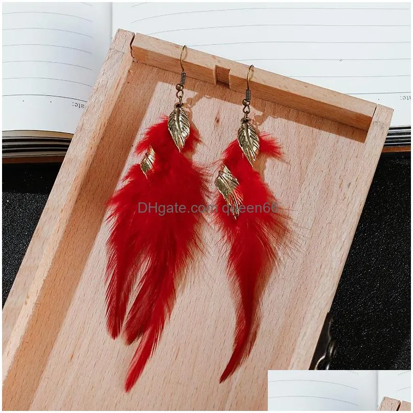 bohemian fashion jewelry vintage feather earrings tassels feather dangle earrings