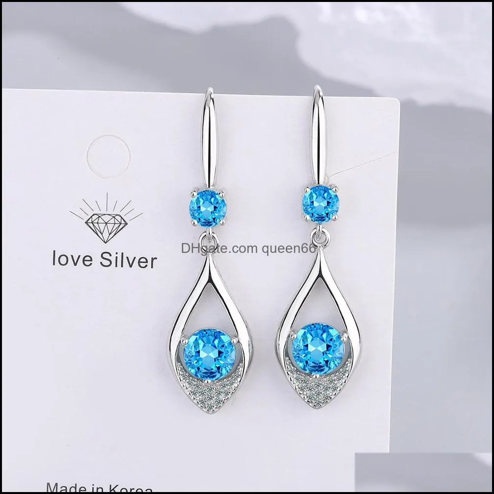 s925 stamp silver earrings charms blue pink white zircon earring jewelry shiny crystal tassel hoops piercing earrings for women wedding party