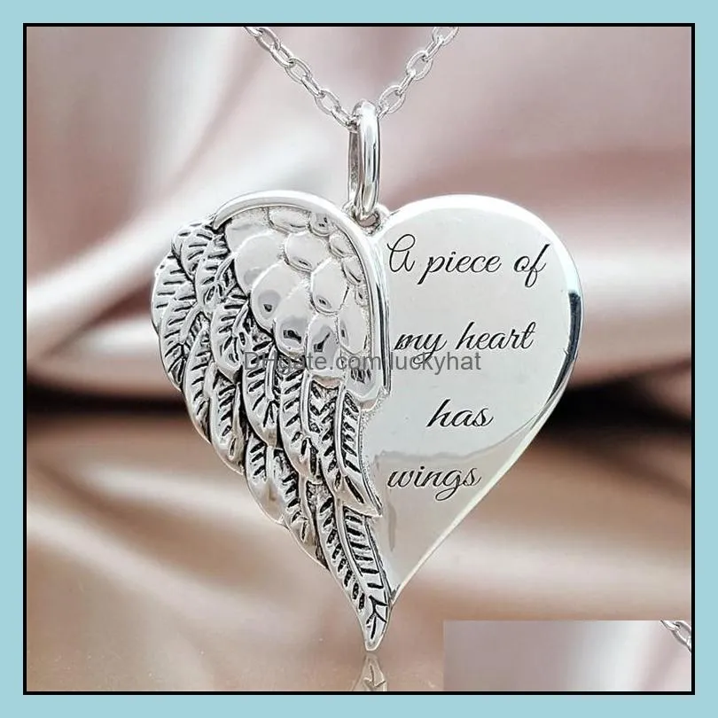 wholesale hot selling love wing pendant european and american angel wing lettering necklace shipping xl1c129