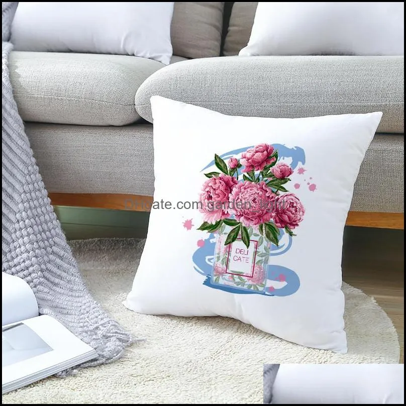 flowers perfume bottles pillowcase girl high heel printed throw pillow cover 45x45cm valentine day pillowcase home decor