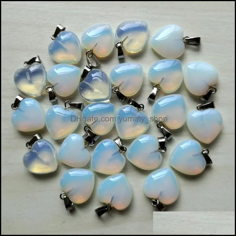 natural stone 15mm heart rose quartz crystal lapis lazuli turquoise opal pendant charms diy for necklace earrings jewelry making