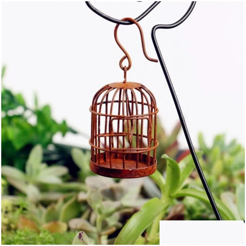 decorative objects figurines 1pc 112 scale metal bird cage with birdcage dollhouse miniature garden ornaments