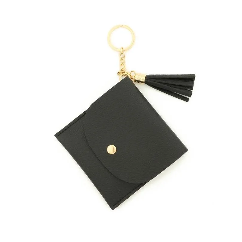 fedex solid color card bag key chain wallet leather tassel multi card position zero wallet pu leather card cover for crossborder