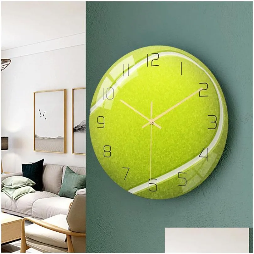 home decor mute quartz wall clocks plexiglass surface acrylic sport tennis ball plate fan living room