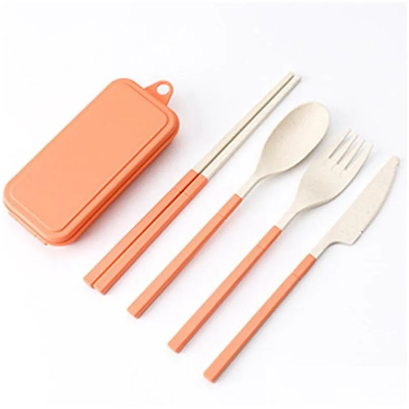 creative wheat straw folding cutlery set removable knife fork spoon chopsticks portable picnic tool