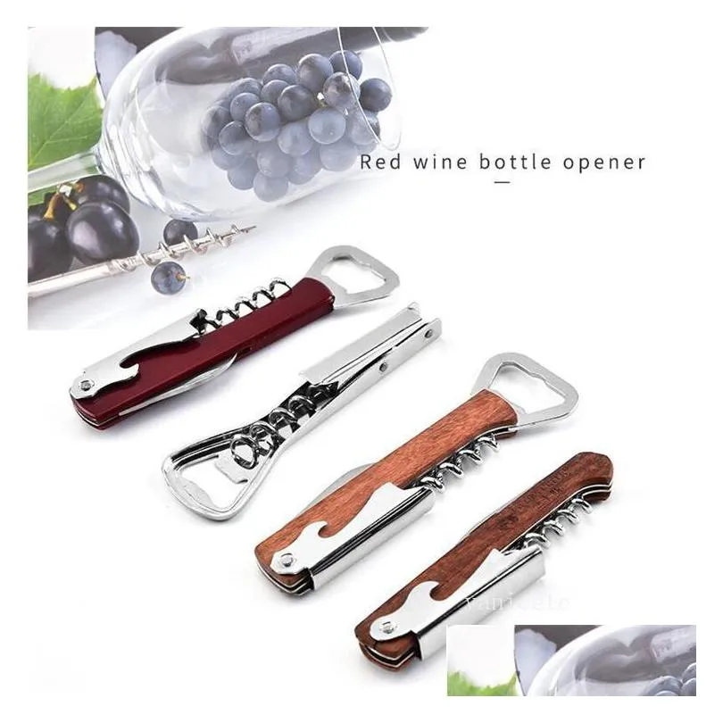 ups openers wooden handle bottle opener knife pulltap double hinged corkscrew stainless steel opening tools bar