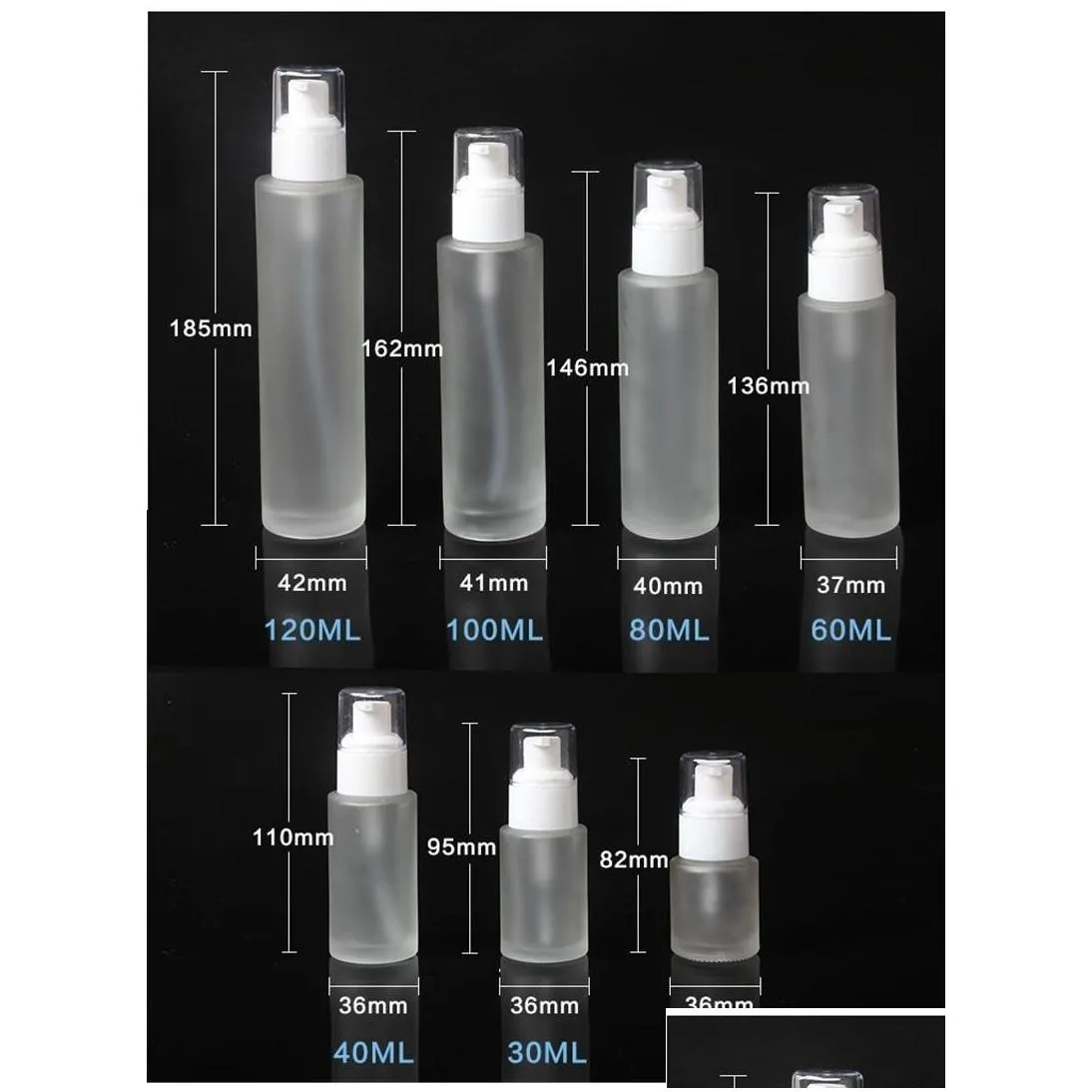 2021 20ml 30ml 40ml 60ml 80ml 100ml 120ml frosted glass cosmetic bottle lotion pump bottle refillable liquid perfume spray bottles