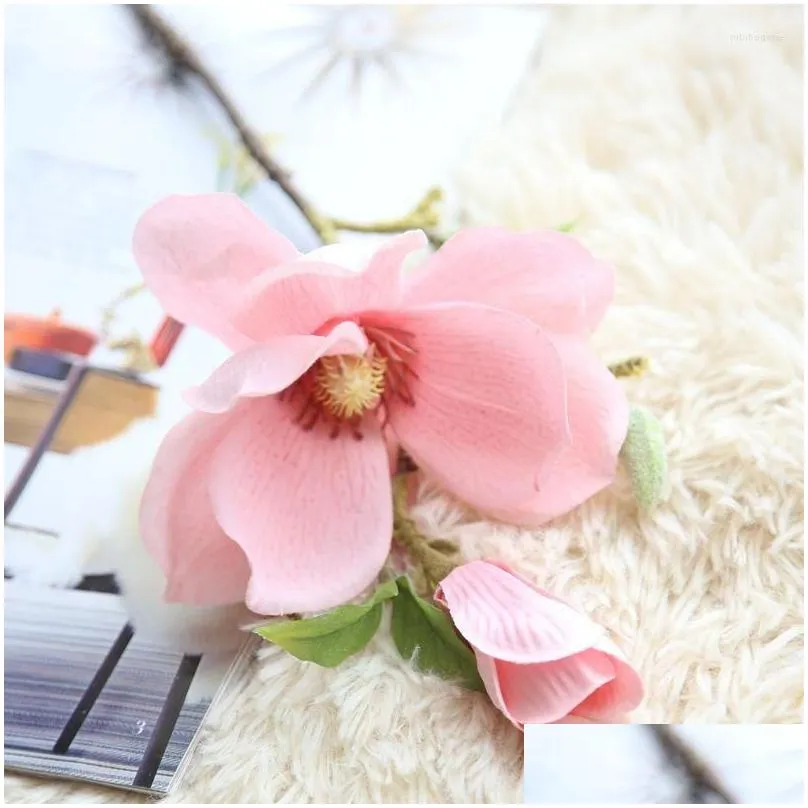 decorative flowers 14.5inch open magnolia fower branch artificial for pink white wedding decoration room table decor flores