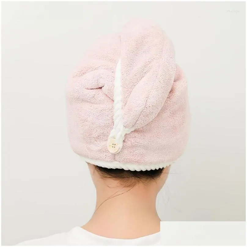 towel thickened double layer coral fleece magic hair dry cap for women girls bathroom bath hats quick drying soft lady turban