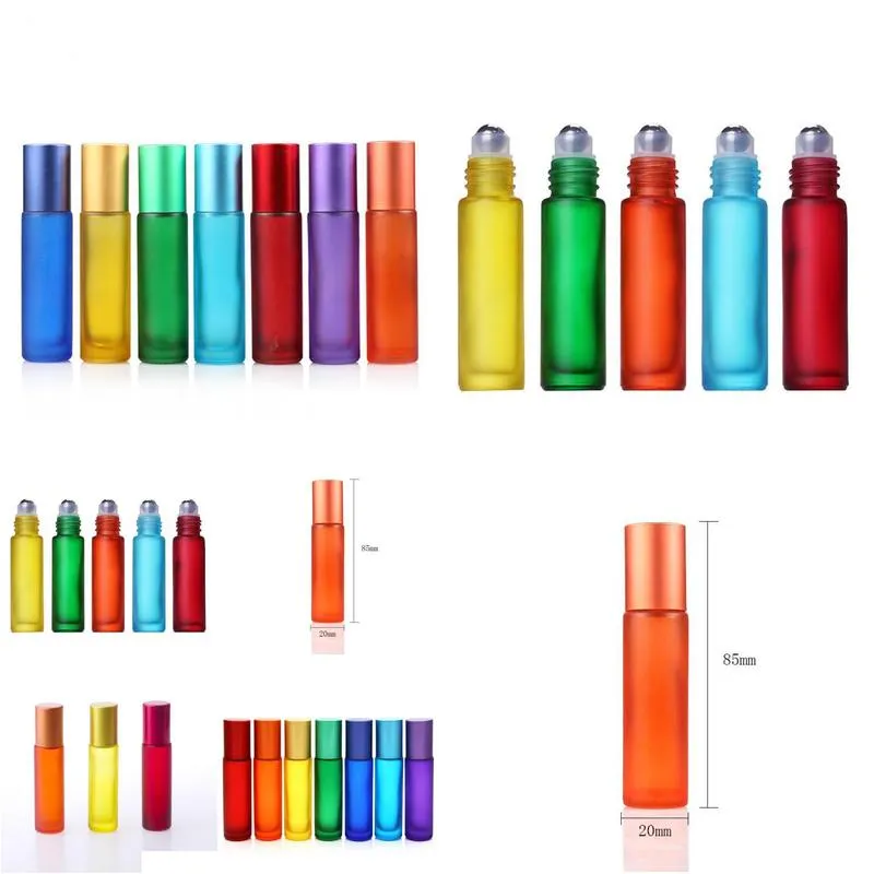 2021 high quality blue/green/pink/black/amber mini 10ml roll on glass bottle for fragrances essential oils stainless steel roller ball