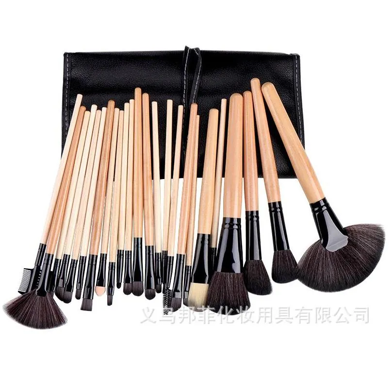 High Quality 24pcs Set Wooden Goat hair makeup brushes Professional make up brushes Home use Eyeliner Foundation Eyeshadow Brush