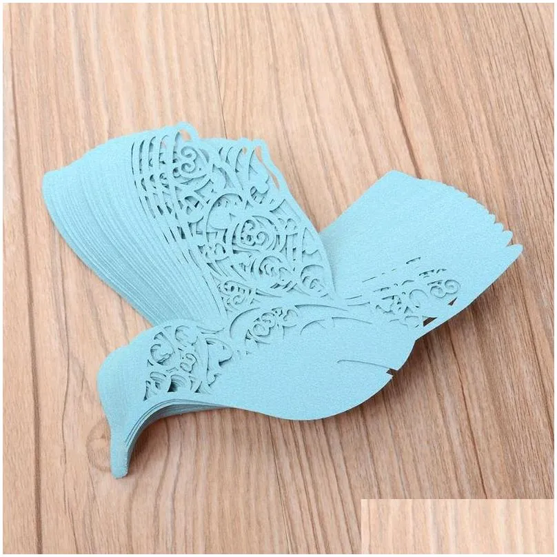 party decoration 50 laser cut love bird shape wine glass place cards table mark name paper cup for wedding