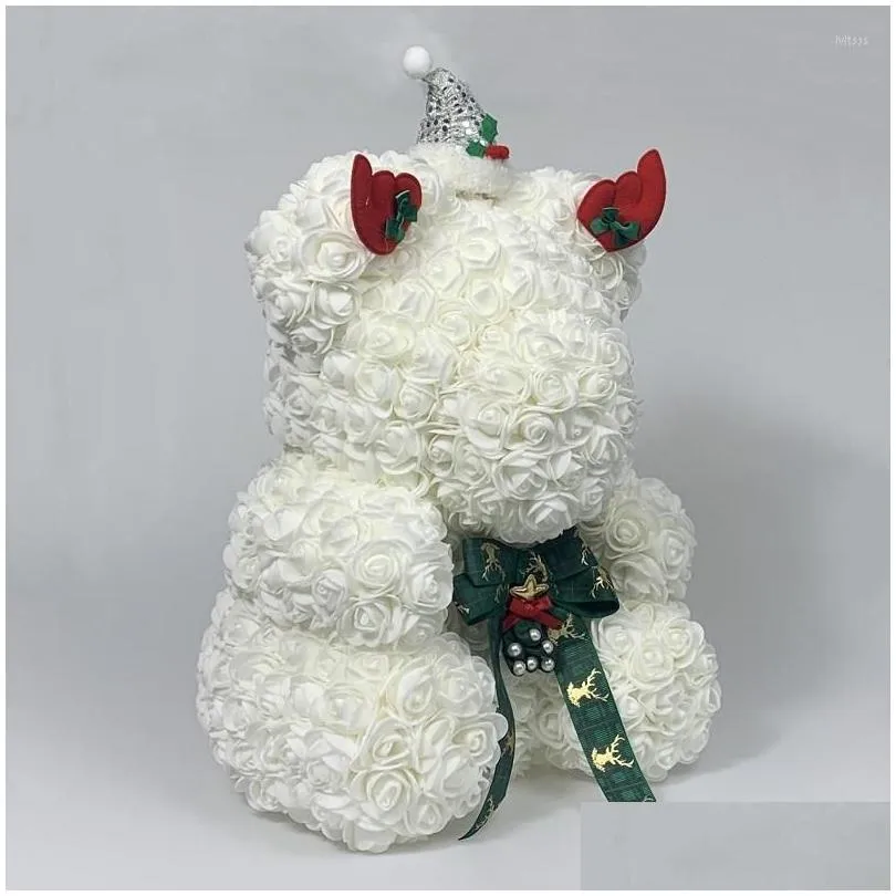 decorative flowers 2023 christmas rose bear creative handmade artificial foam 40cm teddy for gift to kids or girlfriend