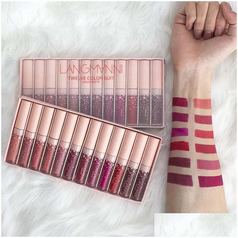 12pcs/set Hot Sexy Red Lips Matte Velvet Lipstick Pencil Cosmetic Long Lasting Lip Tint Pigment Makeup Nude Brown Lipstick Matte