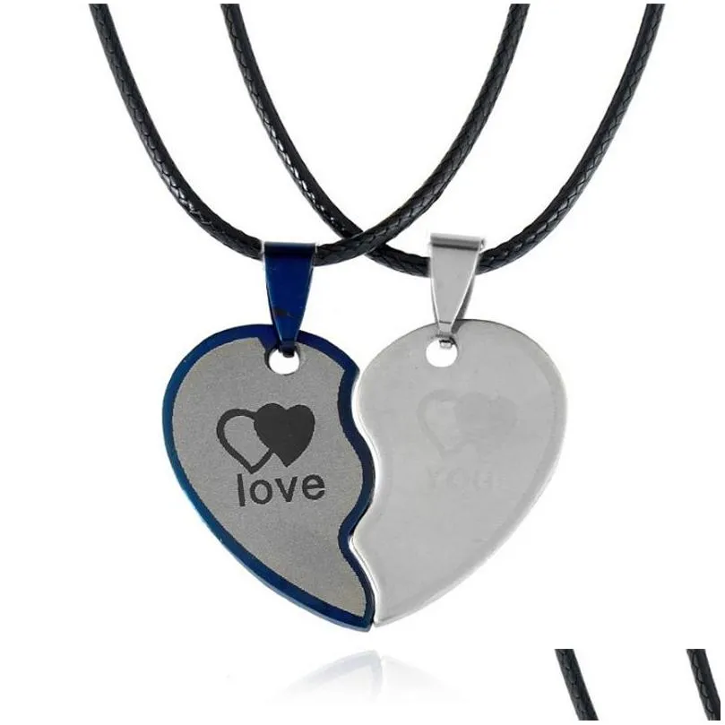 2022 creative heart shape titanium steel couple necklace set fashion lovers pendant jewelry valentines day memorial gift