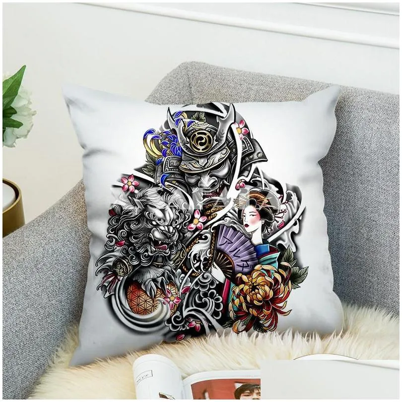 pillow case samurai tattoo art 3d print cover sofa bed home decor pillowcase bedroom cushion for car couch1