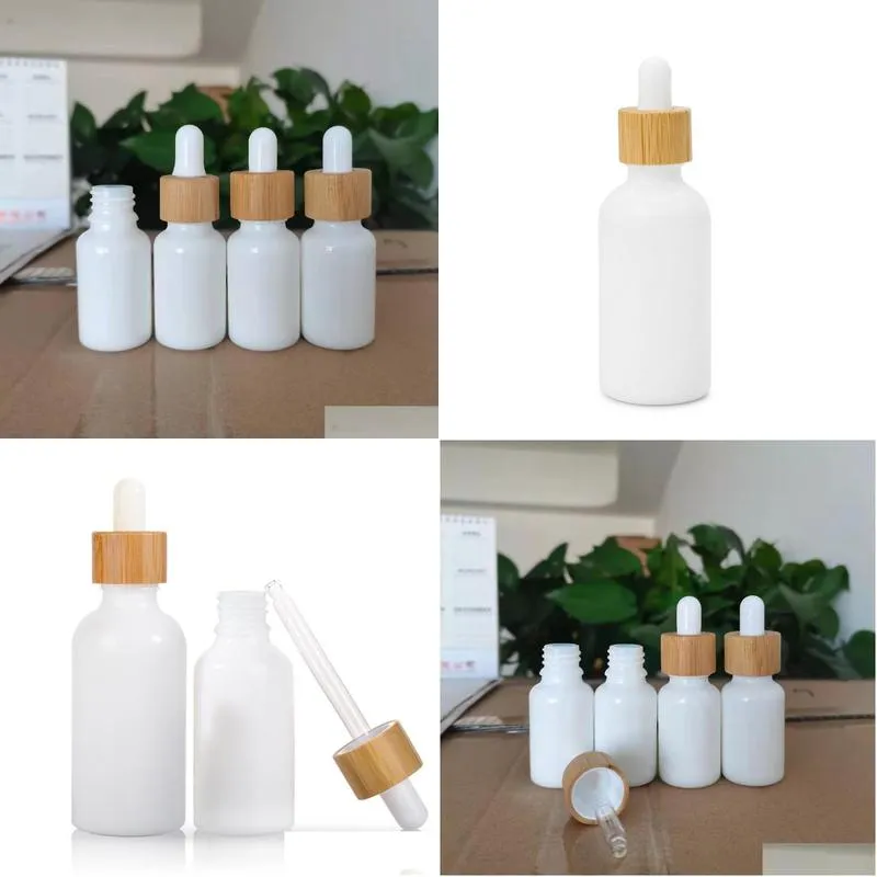 15ml 30ml 50ml opal white glass bottle with bamboo dropper 1oz bamboo essential oil bottle opal glass 300 up