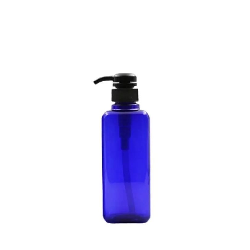 refillable plastic blue clear bottle round shoulder flat square shape pet lotion press pump empty cosmetic packaging container 500ml