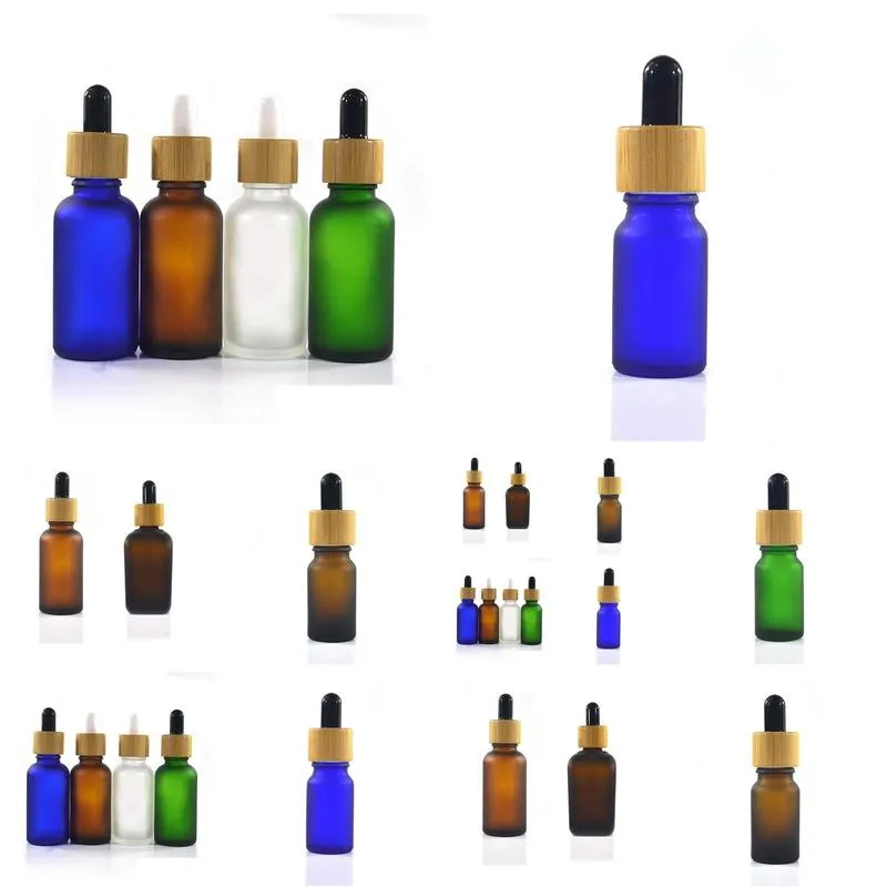 essential oil glass dropper bottle with bamboo lid bamboo serum bottle frosted green blue amber clear 10ml 15ml 20 30ml fast ship