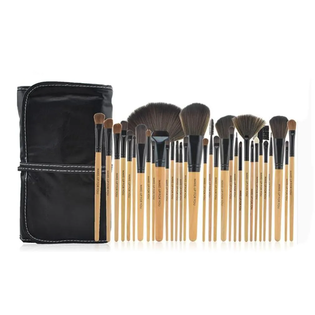 Promotion 32 PCS Pro Makeup Cosmetic Brushes Wood Brushes Kit Brush Set In Pouch Case TF