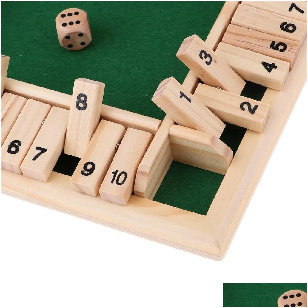 shut the box dice board game 4 sided 10 number wooden flaps dices game set for 4 people pub bar party