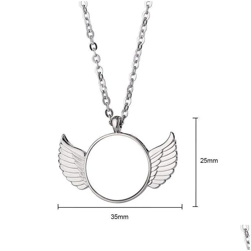 fedex necklace favor sublimation blank angel wing necklaces round jewelry pendant romantic festival valentines day gift for