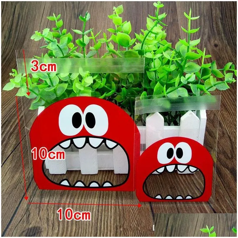 2019 100pcs cute big teech mouth monster plastic bag wedding birthday cookie candy gift packaging bags opp self adhesive party favors