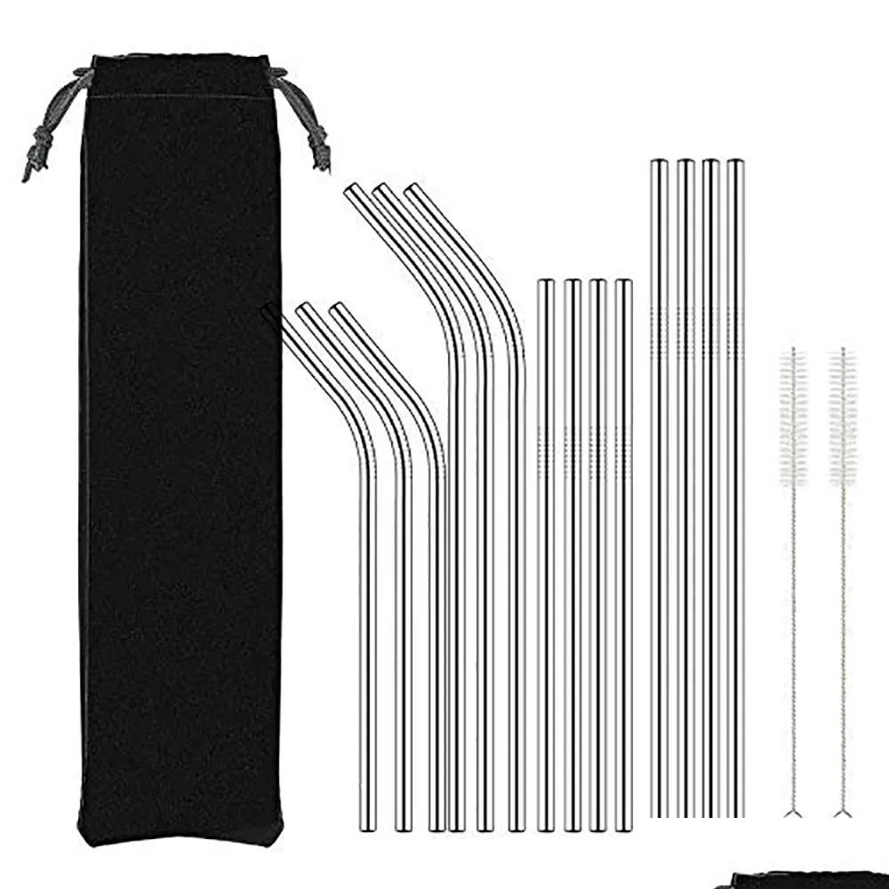 8.5 10.5inch reusable metal drinking straws 304 stainless steel bent straight drinks straw bar party accessory