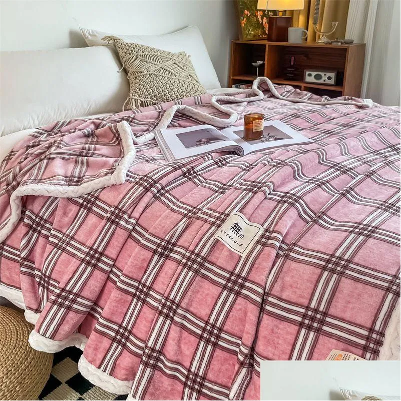 bedroom bedding cover blanket double sided warm home blanket fashion plaid travel blankets