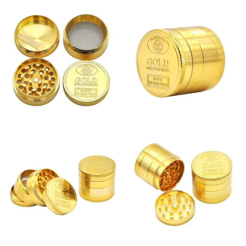 full gold plated herb grinder 40mm 50mm diameter dry herbal tobacco smasher 4 parts hand muler smoking