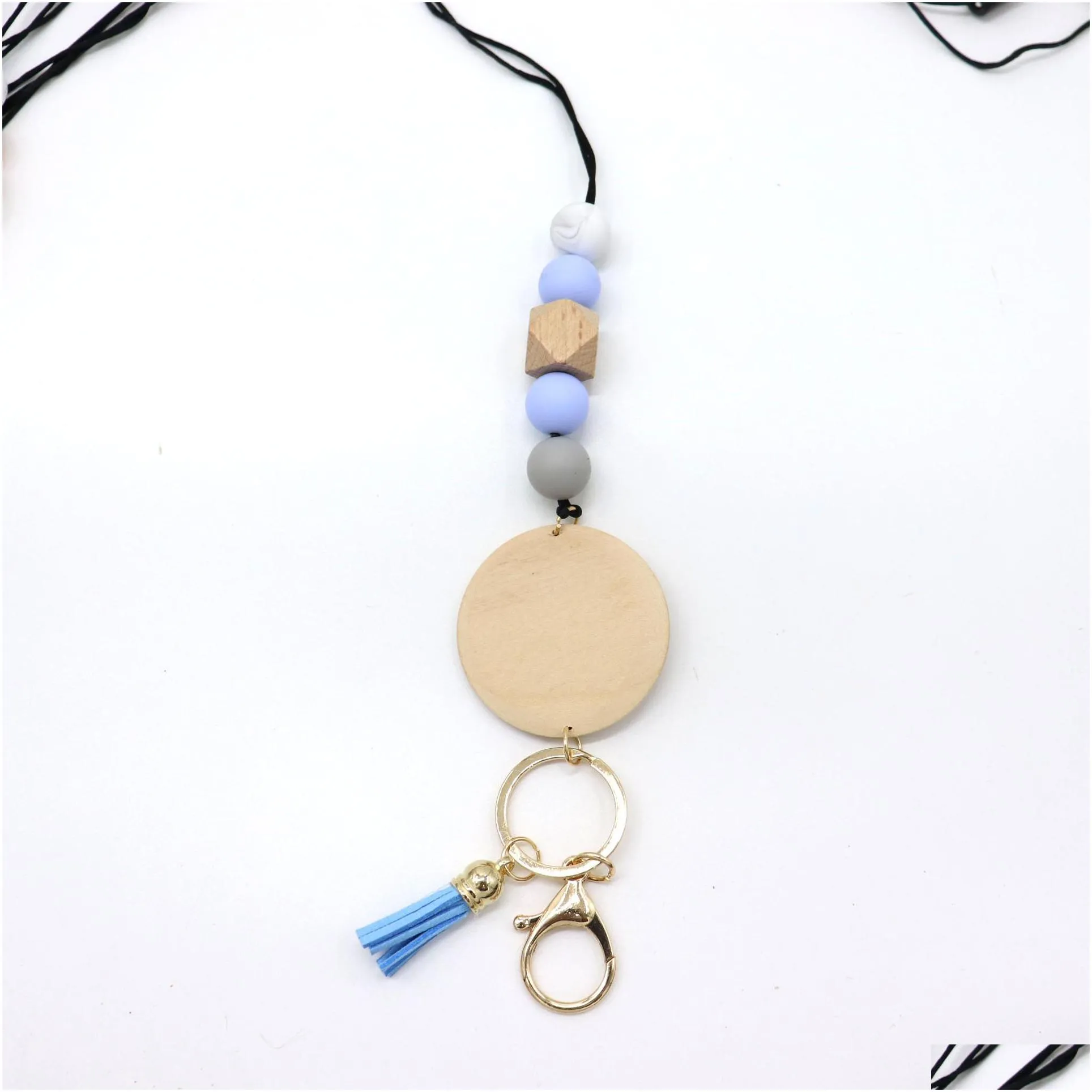 ups wholesale foreign trade personalized silicone bead necklace blank disk tassel key chain multicolor optional