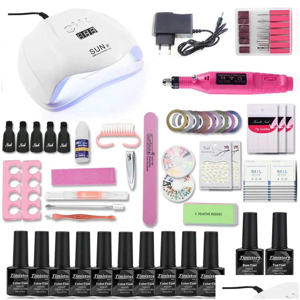 Nail sets 10 Color Nail Gel Varnish Polish Manicure set With 80/54/36W UV LED Lamp Electric Nail Drill Machine Manicure tools